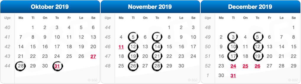 De 16 datoer i oktober, november og december TRX Bootcamp 1 - April - kalender