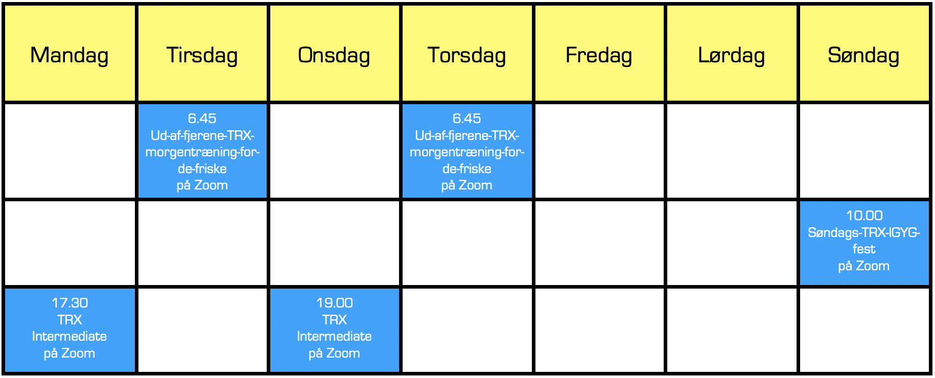 Holdplan på Zoom fra d. 2. august - 23. september, begge dage inklusiv. Image